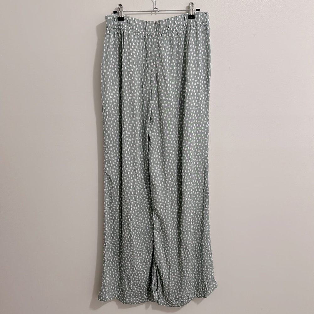 NWT Sun Day Club Green White Polka Dot High Rise Wide Leg Pants Women Medium - Picture 3 of 5